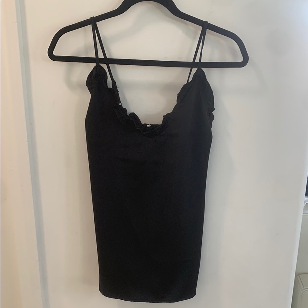 Stylish Black Satin Camisole with Ruffle Detail Size small